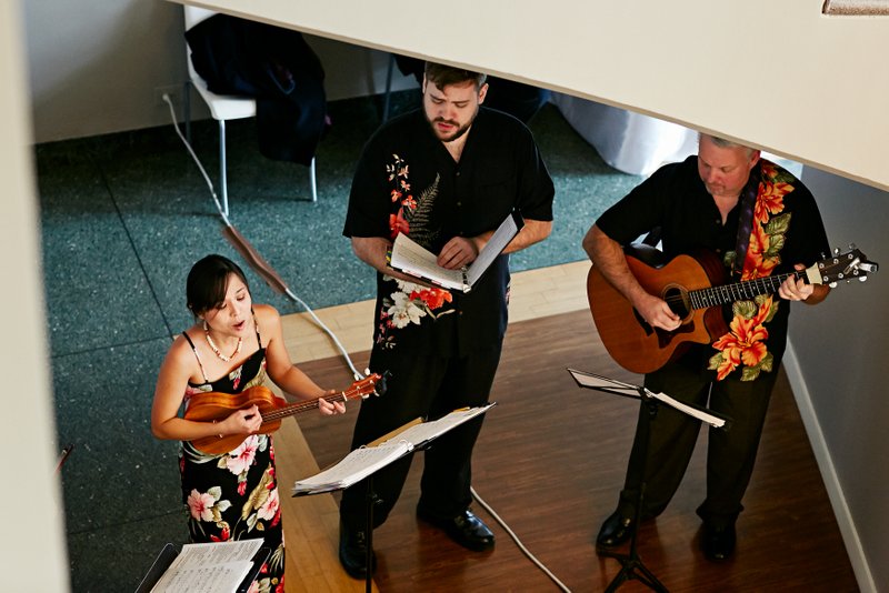 Kim Sueoka, Andrew Kane, David Burk at the wedding of Cara Gould and David Holmberg, Minneapolis, January 2012