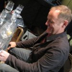 Dave Kapell gets ready to record glass harp parts for our CD