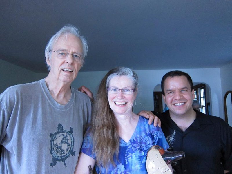 Shahzore Shah, Larry Chewning, and Betty Chewning at Lau Hawaiian Collective home concert, Madison, WI, July 2012.
